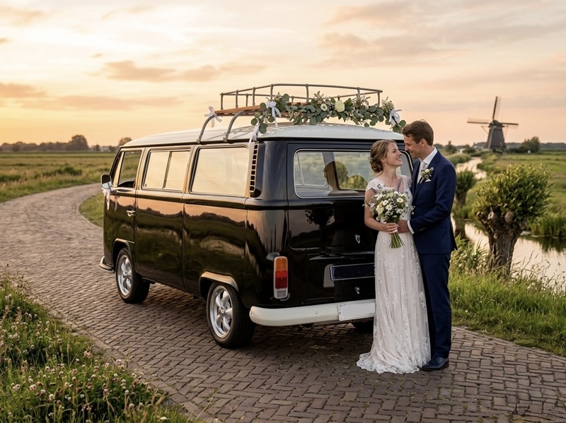 Schwarze T2a Volkswagen Bulli Brautpaar